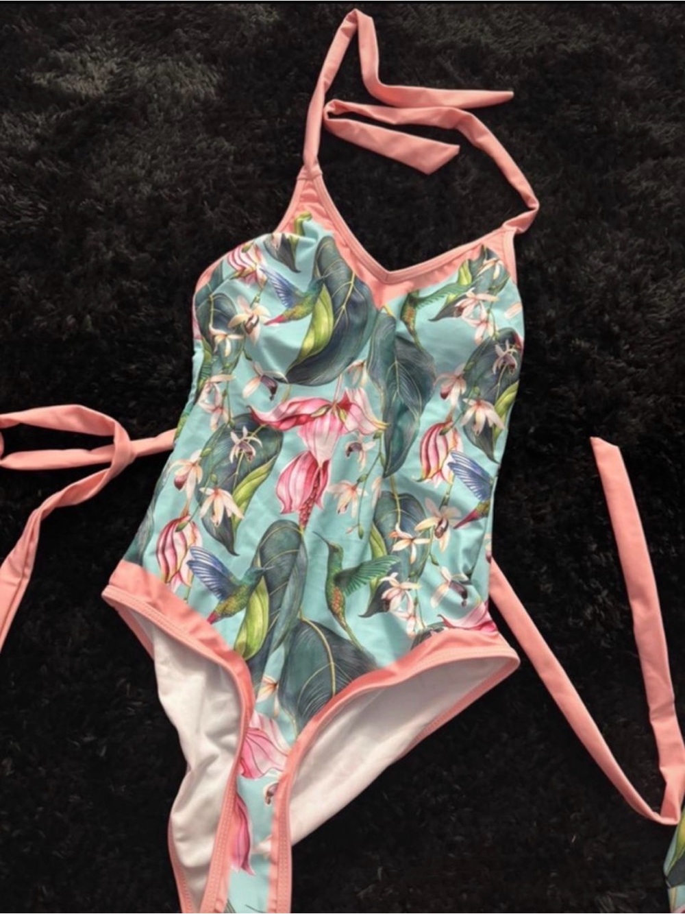 Pink-Trim Floral Piece Swimsuit
